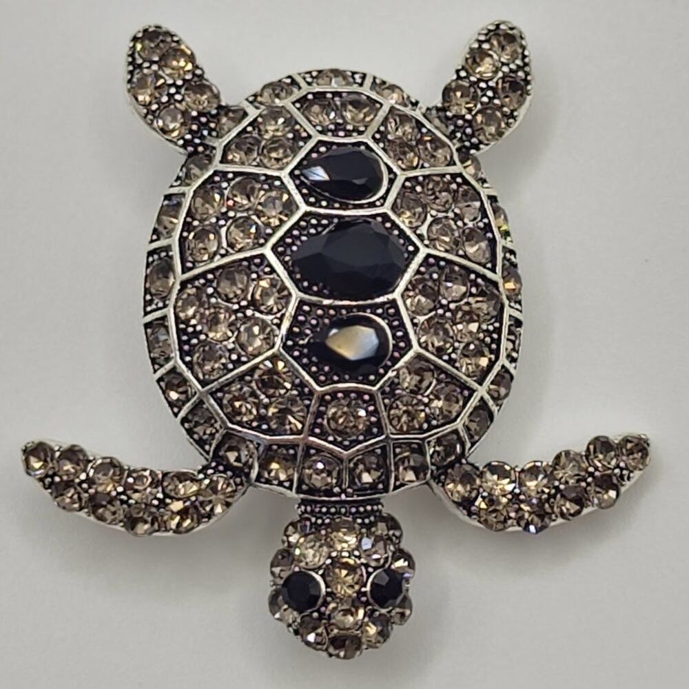 Sea Turtle Brooch Purple & Black Rhinestones Ocean Sealife
